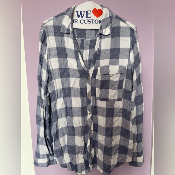 Dynamite blue plaid v-neck button up blouse - Picture 1 of 4